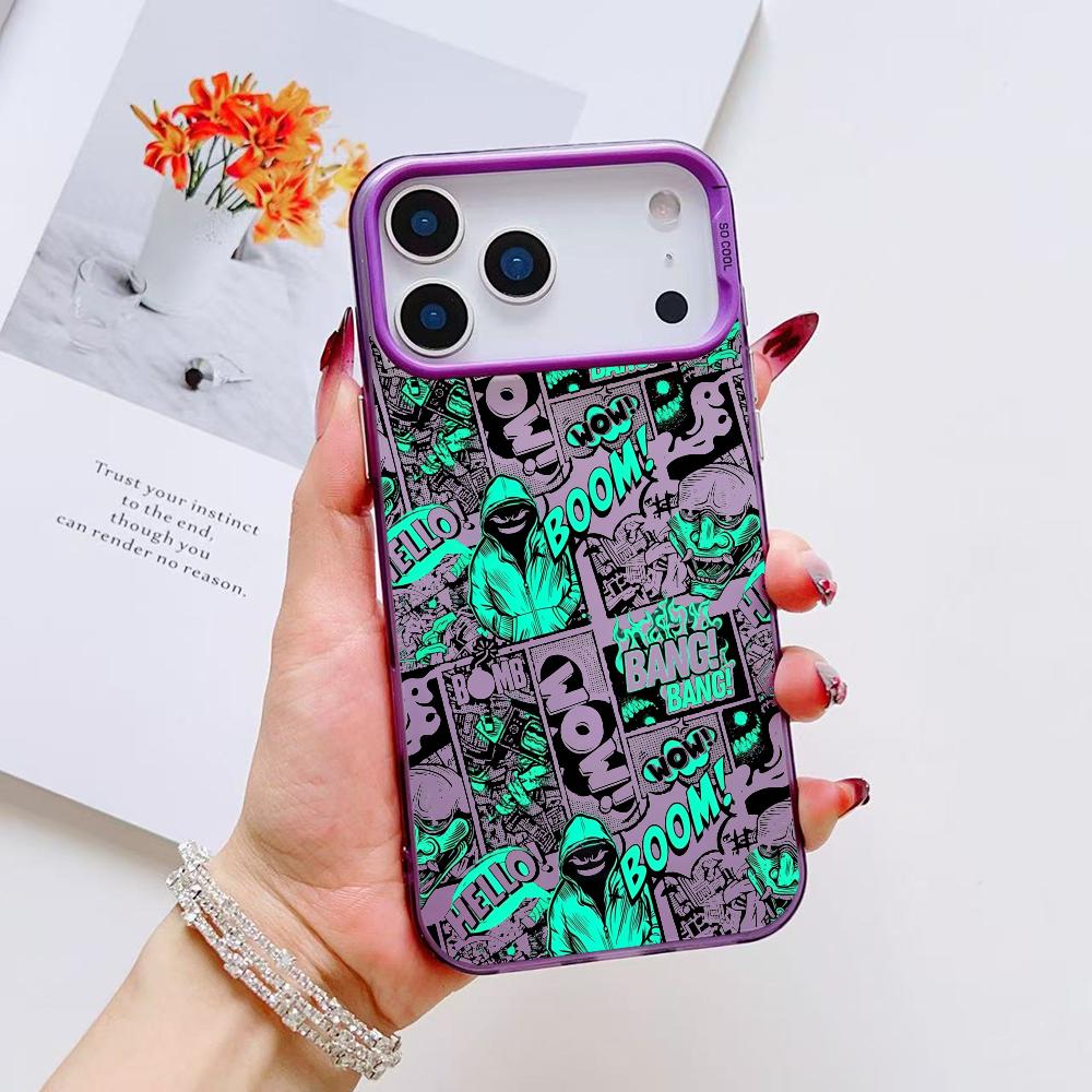 Модный Мультяшный Граффити Чехол Для Телефона Для iPhone 17 16 15 14 13 12 11 Pro Max Air Матовый Лазерный Аврора Ударопрочный Funda
