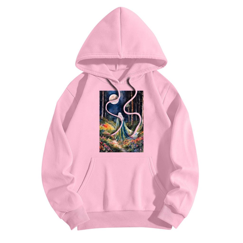 Women's Fashionable Casual Halloween Witch Print Hooded Sweatshirt With Pockets Long Sleeved Sweatshirt