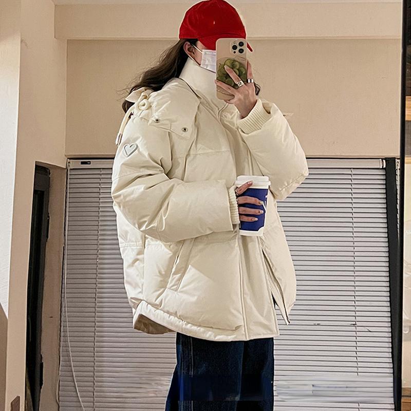 Fashion Design Gray Short Down Cotton Bread Jacket for Couples with Unique Bread Coat