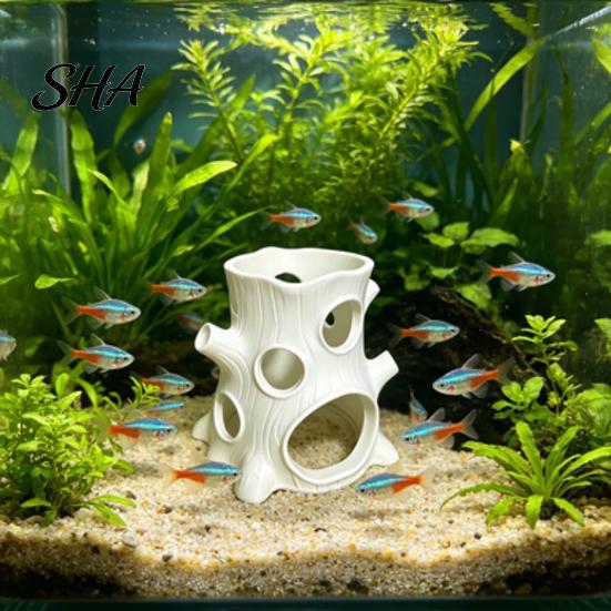 Удобный Декор для Аквариума 2 шт., 3D-печатный Пень-Дерево для Аквариума, Укрытие для Рыб, Надежные Декорации для Ландшафтного Дизайна, Пещера-Укрытие с Множеством Отверстий для