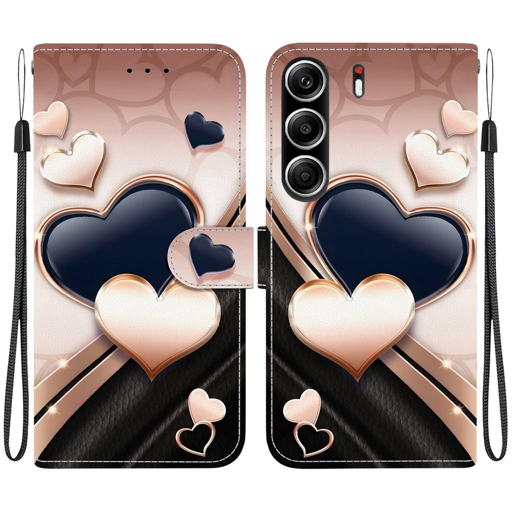 Чехол-книжка из искусственной кожи ручной работы для Tecno Camon 40 Pro (4G/5G) Противоскользящий ударопрочный чехол с ремешком на запястье и дизайнами в виде сердец/роз и кошек