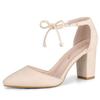 Allegra K Women's Ankle-Tie Chunky Heel Pointed Toe Pumps, Beige, Size 24.5cm