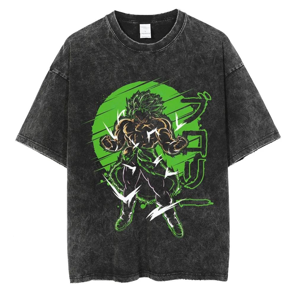 Men Hip Hop Streetwear T Shirt Dragon Ball Graphic T Shirt Cotton Loose Short Sleeve Black Washed Tshirt Oversize Harajuku