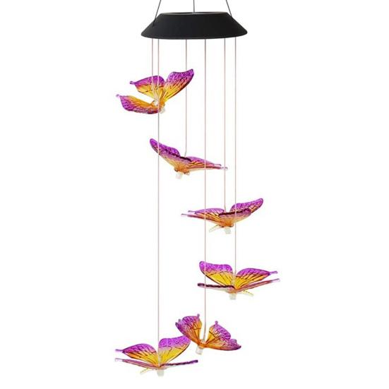Hummingbird Shape Wind Chimes Butterfly Hanging Pendant Waterproof Solar Power Automatic Lighted Wind Chimes Outdoor Decoration