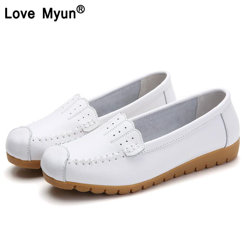 Женские туфли на плоской подошве, летние женские туфли из натуральной кожи на низком каблуке, повседневные туфли на плоской подошве, женские мокасины, мягкие балетки для медсестер 253