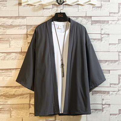 Мужской летний кардиган с рукавами из семи частей, японская юката, традиционная японская одежда, однотонный повседневный топ