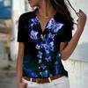 2025 Лето Новая Мода Женская Повседневная Рубашка Топ с Коротким Рукавом и V-образным Вырезом на Пуговицах с Принтом Бабочек