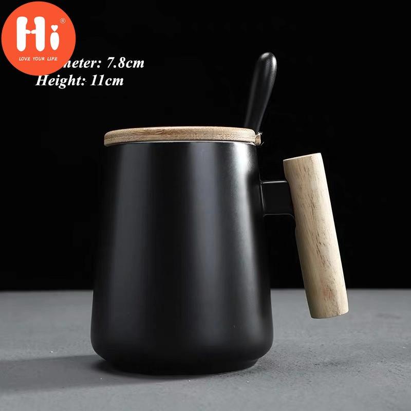 Ceramic Large Capacity Coffee Mug with Wooden Handle Office Water Tea Cup Milk Mug Drinkware