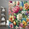 Spring Colorful Floral Botanical Shower Curtain, Bathroom Decorative Shower Curtain, Waterproof Shower Curtain with Hooks