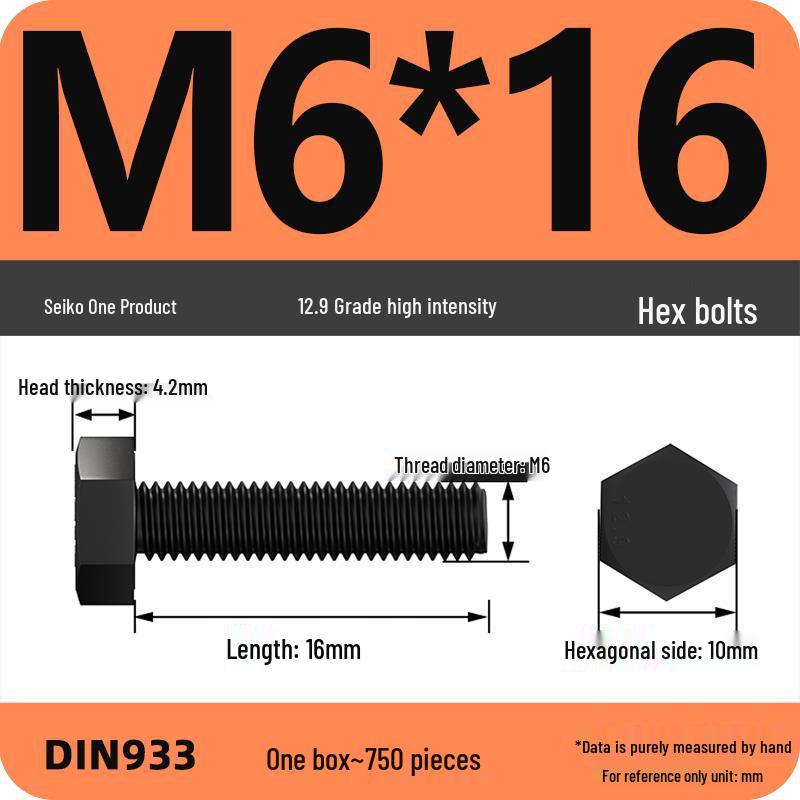 Набор шестигранных болтов высокой прочности Класса 12.9: Размеры M4-M16