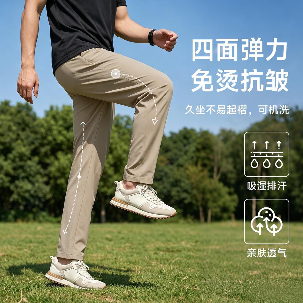 [Cool and Quick Drying] Langdeng Ice Leather Men's Casual Pants 2026 Summer New Lightweight Ice Silk Elastic Pants