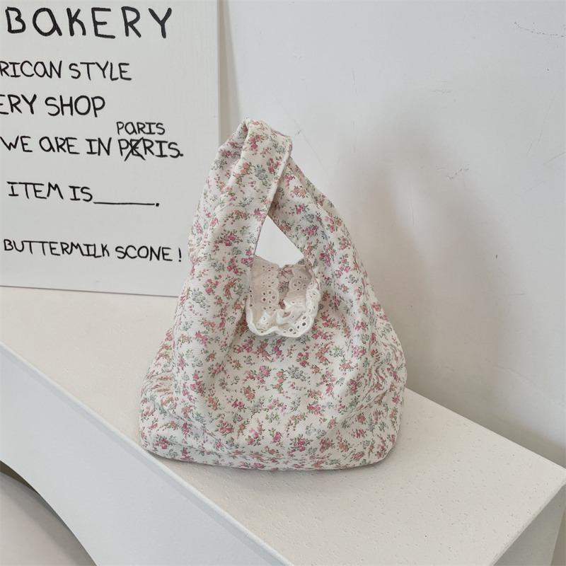 1 Cute Floral Hand-held Canvas Bag, Work Sundries, Small Bag, Summer Bag, Women's Wrist Bag