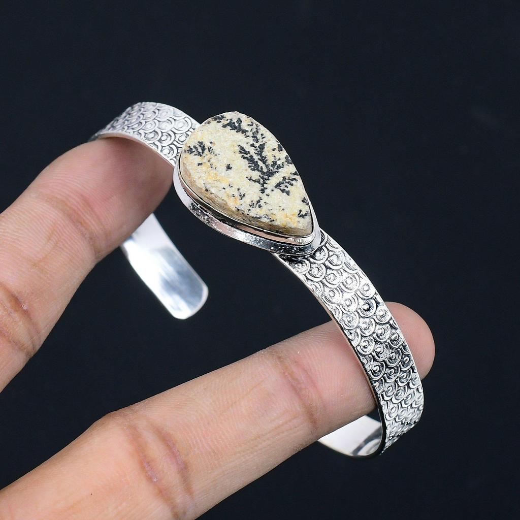 Распродажа ко Дню женщин Натуральный псиломелан дендрит Стерлинговое серебро Новый браслет Ювелирные изделия