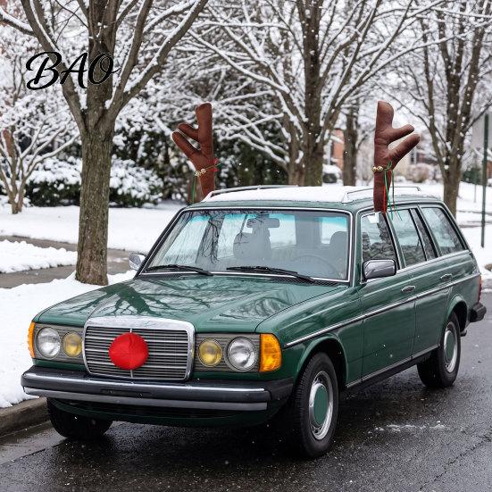 Christmas Car Decoration Reindeer Antlers with Red Nose, Plush Vehicle Party Accessory Kit Jingle Bell Ribbon, Festive Auto for Holiday Funny Exterior