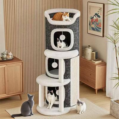 Игровой комплекс для кошек Когтеточка-бочка с 3 кошачьими пещерами Сизалевая когтеточка Многоярусный игровой комплекс для кошек для семьи с несколькими кошками