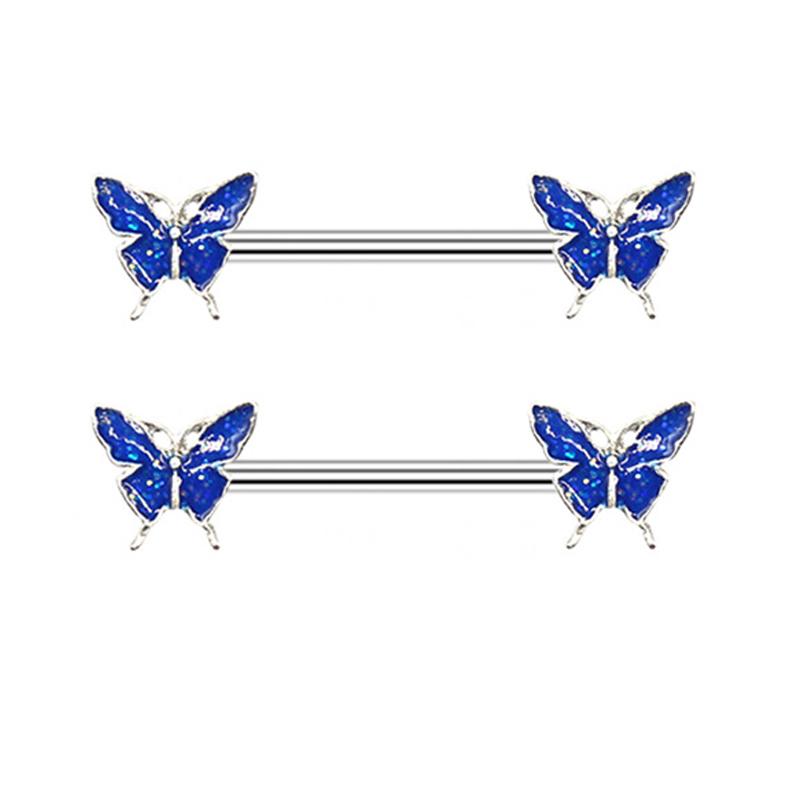 1 Pair Butterfly Nipple Barbell 14g Crystal Nipple Piercing Nipple Jewelry Heart Nipple Ring Bar Stainless Steel Body Piercing for Women