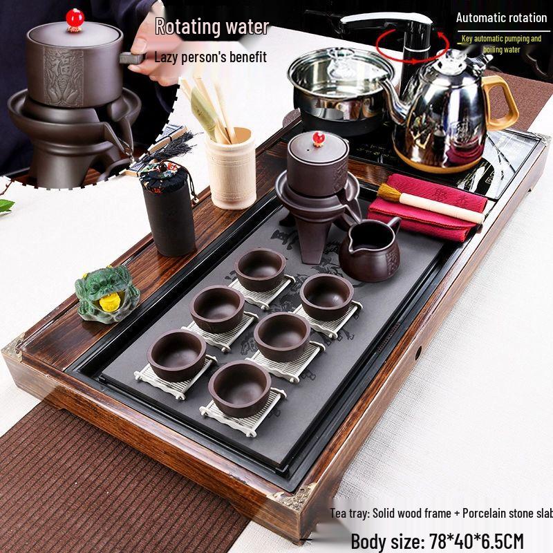 Automatic Chinese Kung Fu Tea Set with Wooden Tray and Kettle