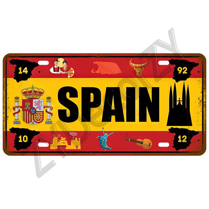 Plaque Israel Spain France Home Metal Sign Germany Craft Bar Decor Tin Sign USA Country Flag Tinplate Plate For Wall Restaurant