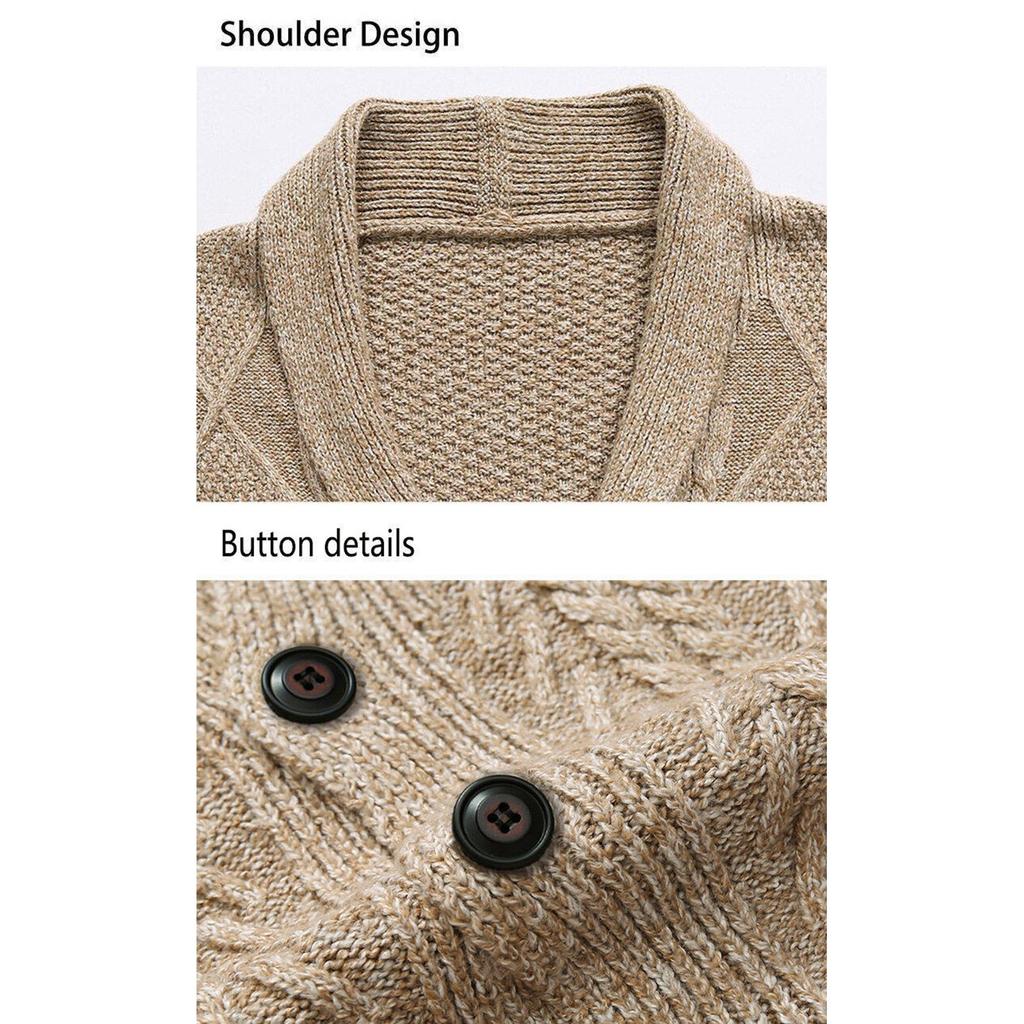 Men's Solid-Color Slim-Fit Thickened Cable-Knit New Cardigan Coat