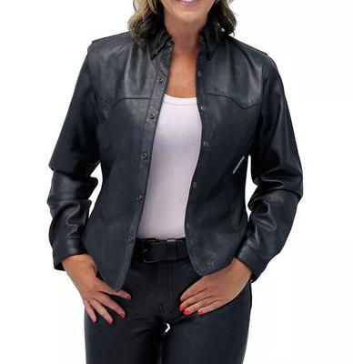 Черная стильная женская рубашка ручной работы из 100% натуральной овчины, дизайнерская кожа