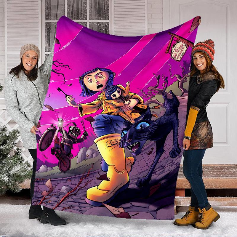 1pc Coraline6 Theme Blanket - Digital Print, Polyester, Cozy for All Seasons, Perfect for Outdoor, and Travel