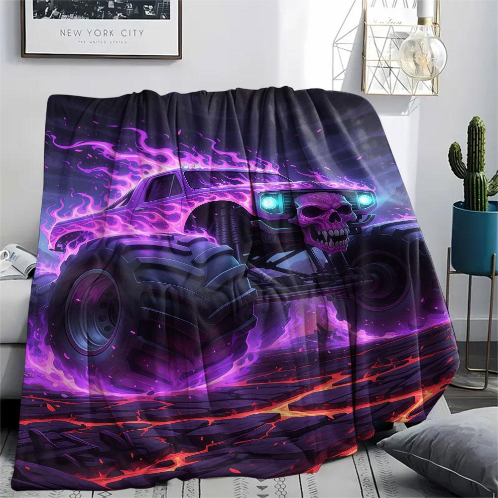 1Pc BadBeastTruck Print Flannel Blanket, High quality Comfortable for All Seasons, Home Decor, Warmth and Comfort, Perfect for Christmas Gifts