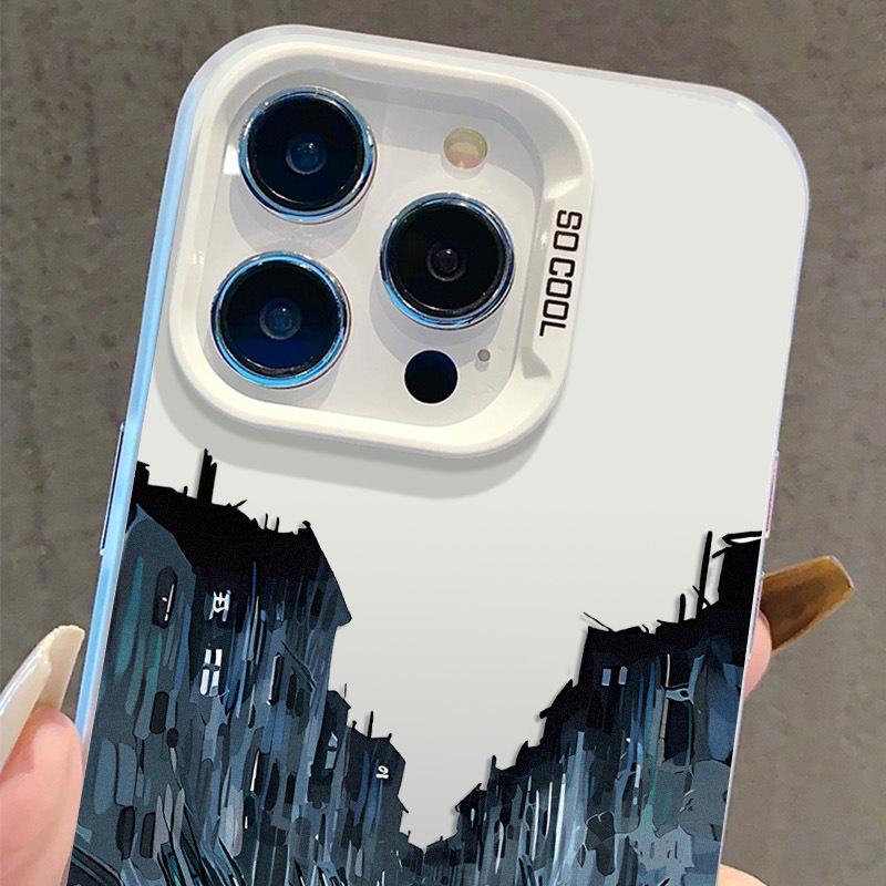 Серебряный чехол для iPhone с масляной живописью для моделей 13/14 Pro/15 Pro Max/16 Pro/17
