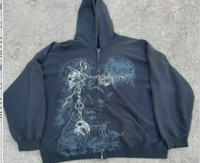 Y2K Retro Skeleton Hoodie - 90s Graphic Zip Sweatshirt