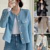 Fall Spring Women Coat Single-breasted Long Sleeves Solid Color Cardigan Loose OL Commuting Style Dating Shopping Jacket