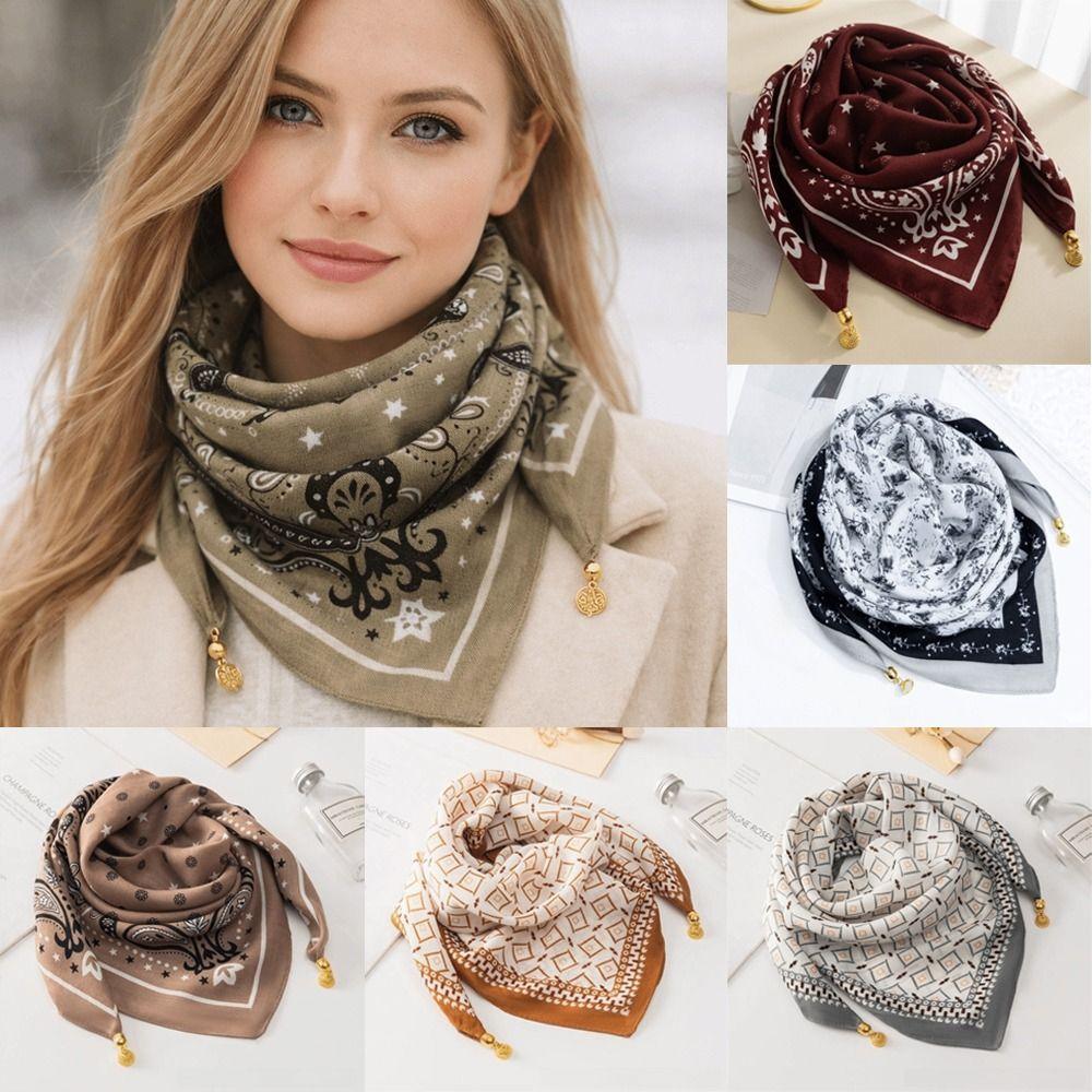 Magnetic Buckle Cotton Square Scarf Soft Cotton Hijab Wraps Fashion Headwear Soft Shawl Girl Women