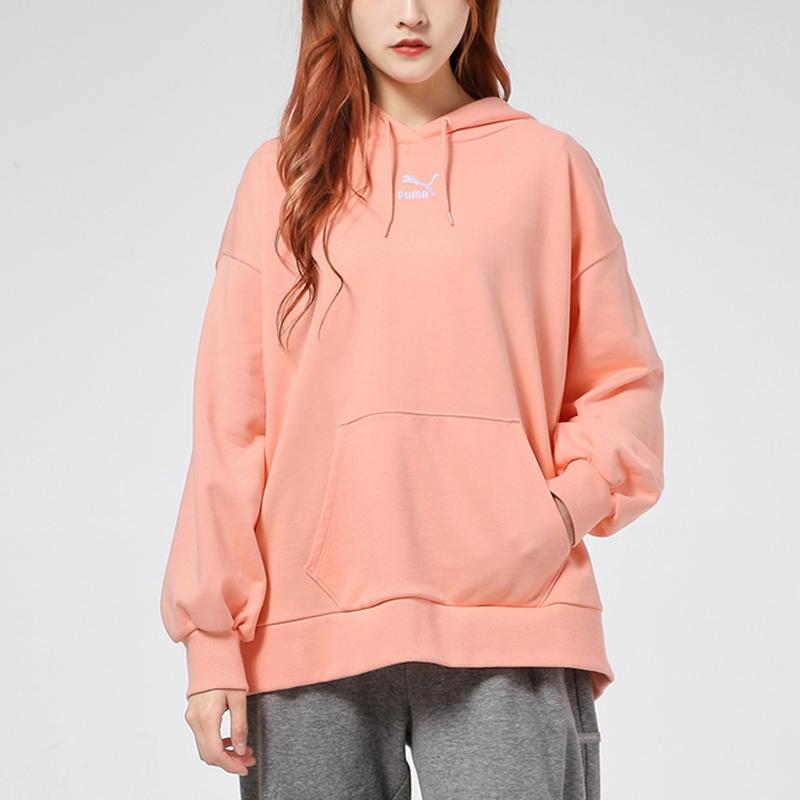 Puma Повседневная спортивная свободная толстовка с длинными рукавами, женские топы, абрикосово-красный 532283-26