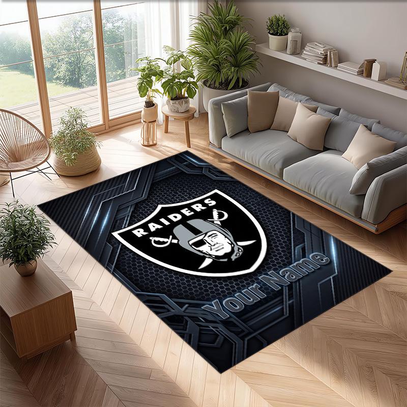 Las Vegas Raiders Crystal Velvet Rug, Custom Name Text Personalized Non‑Slip Floor Mat for Home Decor Gift