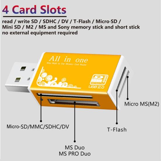 Многофункциональный USB 2.0 Micro-SD/TF/CT/MS/SDHC Адаптер для чтения карт памяти