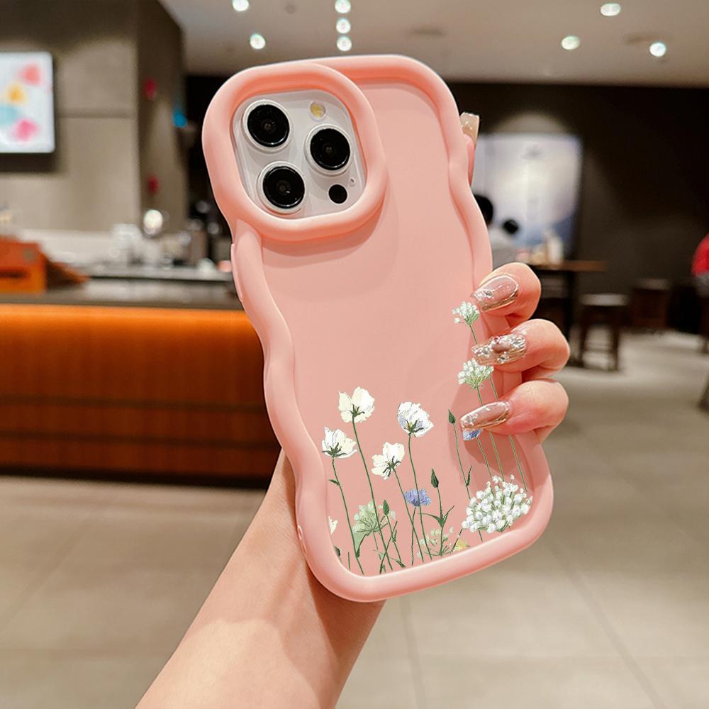 Чехлы для телефонов N93 Peony Macaron Wavy Edge для iPhone 16 Pro Max Samsung S24 Plus S23 Ultra A35 A55 A05s Xiaomi Redmi Note 13 Honor Противоударный чехол