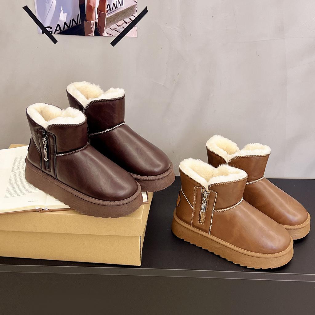 Snow boots women's shoes winter short cotton shoes thick sole piled thickened warm household snow cotton