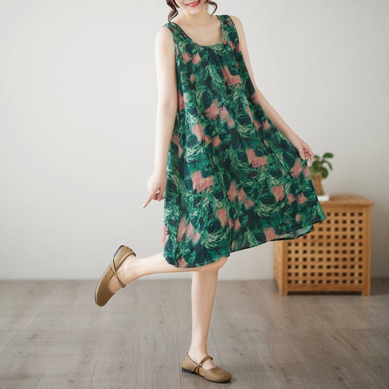 Без рукавов Плюс размер Хлопок винтажный цветочный новый в платьях для женщин повседневный свободный миди летнее платье