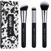 Black Travel Makeup Brushes 3Pc Foundation Contour Brush -Concealer Brush- Blusher Brush Liquid Blending Makeup Brush Set