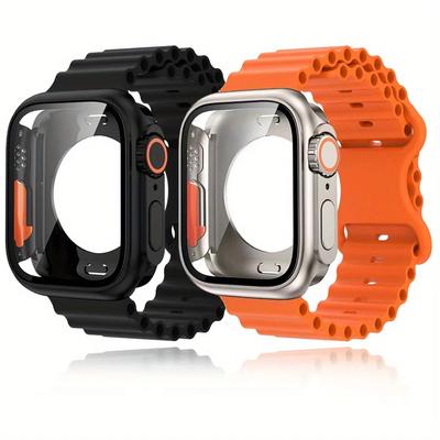 Стеклянный чехол+ремешок для Apple Watch Band 40мм 41мм 44мм 45мм 42мм 46мм чехол с защитой экрана для Apple IWatch Series 10 9 8 7 6 54