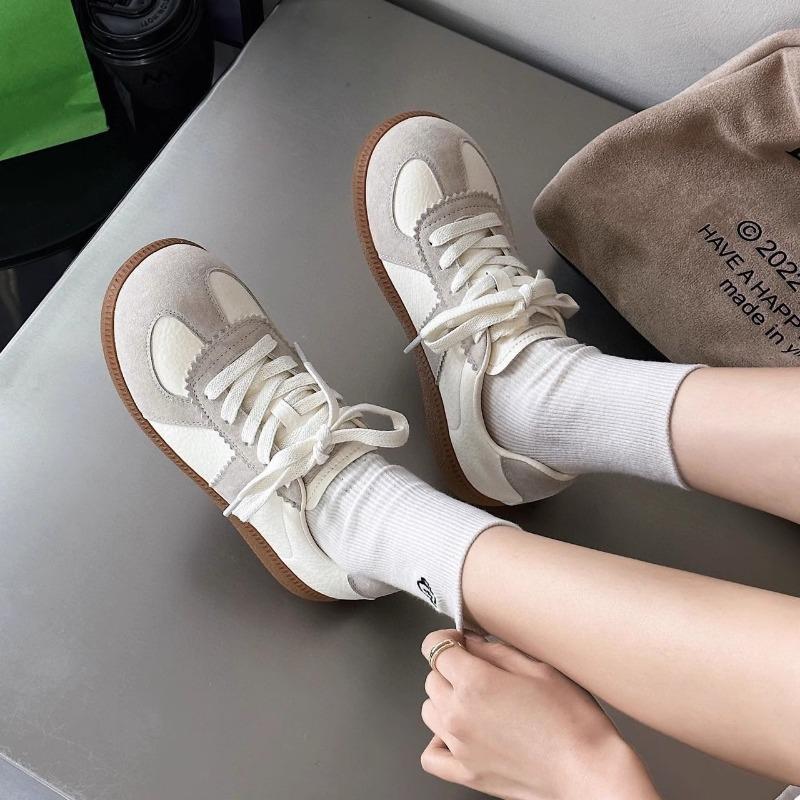 Женская обувь ретро на толстой подошве с большой головой Новая спортивная и повседневная обувь Круглый носок шнуровка кеды