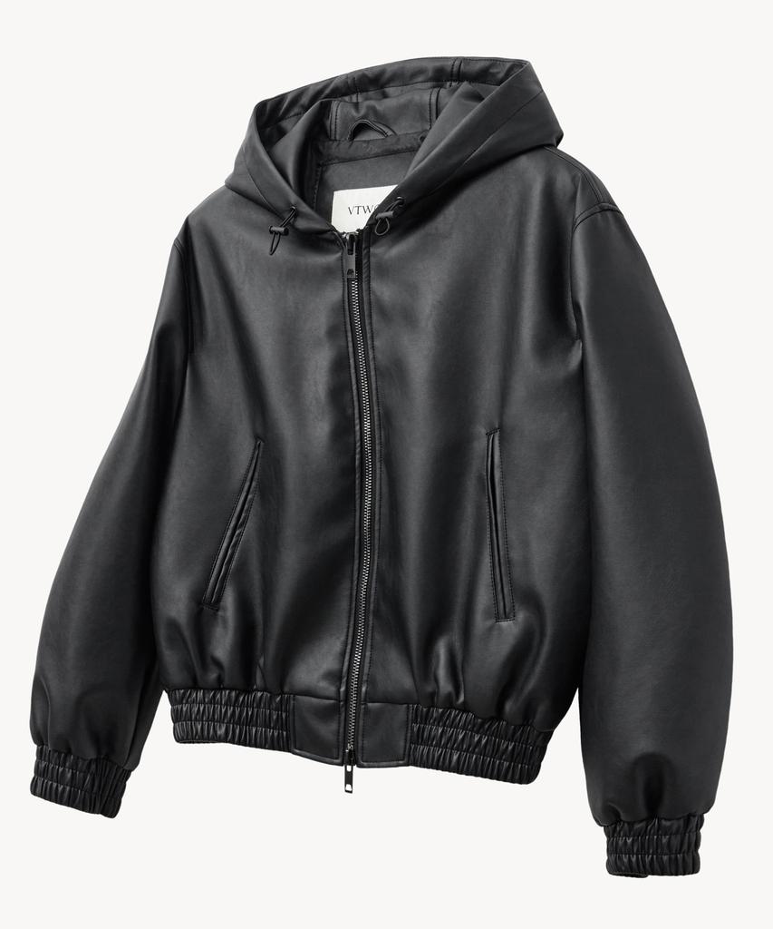 VTWO 8320 Crop Leather Hooded Jacket (Black)