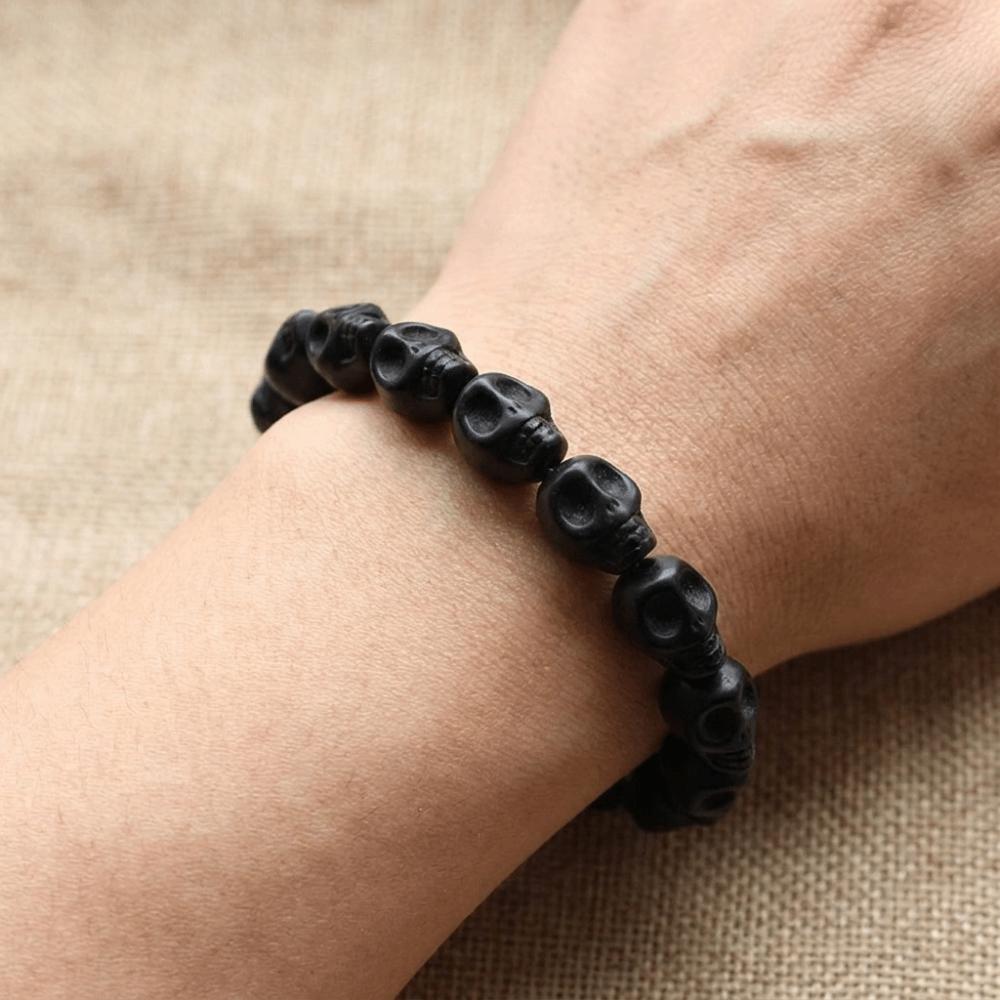 Bone Stone Skull Beaded Bracelet Acrylic Elastic Bangle Skeleton Beaded Bracelet Friend Gift