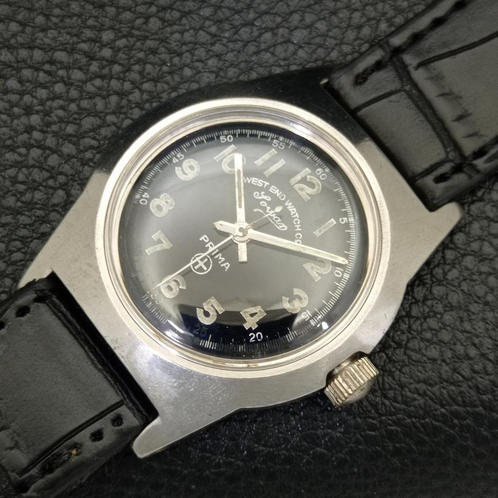 ВИНТАЖНЫЕ ШВЕЙЦАРСКИЕ ЧАСЫ С РУЧНЫМ ЗАВОДОМ WEST END WATCH CO ДЛЯ МАЛЬЧИКА, ЧЕРНЫЙ ЦИФЕРБЛАТ, a703797-1