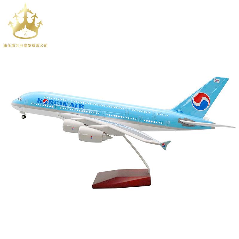 Модель самолета Airbus A380 Korean Air с колесами и огнями, модель гражданской авиации, подарок