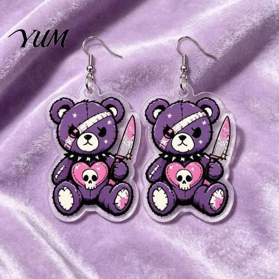 Exaggerated Creative Earrings 1 Pair Halloween Dangle for Women, 2D Acrylic Cute Skull Bear Skeleton Earrings, Funny Party Jewelry Holiday Accessory