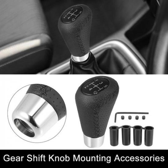 Black Universal 5 Speed Car Gear Shift Knob PU Leather with Hole Black Stitches