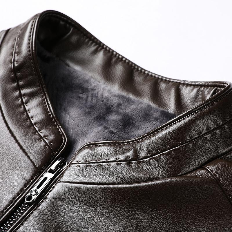 Новая осенне-зимняя куртка из утолщенной бархатной кожи, мужская кожаная куртка с воротником-стойкой, модная простая деловая повседневная кожаная куртка
