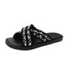 Summer Women's Pearl Flat One-shaped Sandals Slippers Home Casual Round Toe Cross Sandals Summer Women's Slippers Size 35-40