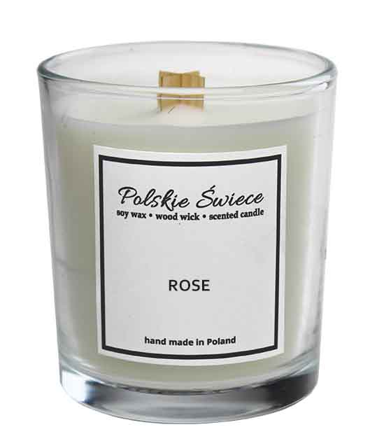 soy candle with a wooden wick + ROSE