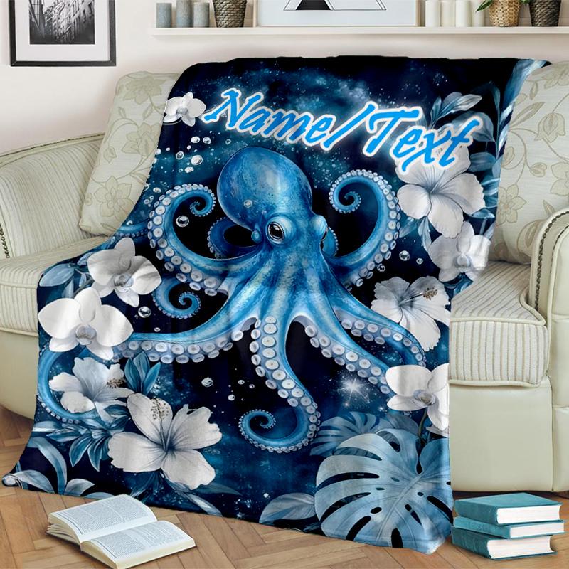 1PC Custom Name Oceanic Octopus Fantasy outdooor Flannel blankets Throw Blanket All-Season Throw Gift Bedspread for Couch, Bed, Camping Holiday Birthd