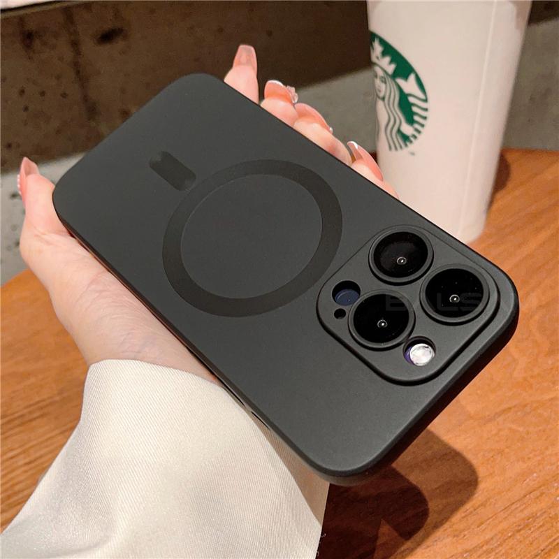Original Magsafe Magnetic Wireless Charging Case For iPhone 16 15 14 Plus 13 12 11Pro Max Glass Lens Protection Soft Matte Cover